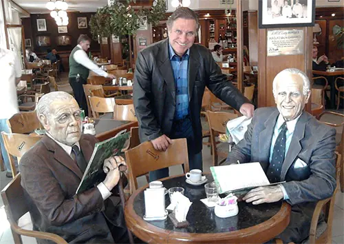 Jorge Luis Borges, Eduardo Varela-Cid and Adolfo Bioy Casares, at La Biela, Buenos Aires